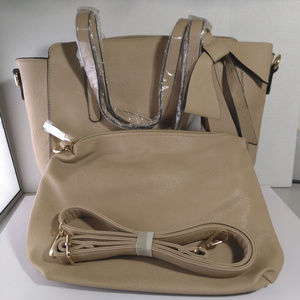 Faux Leather Shopper Bag w/ Pouch & Strap